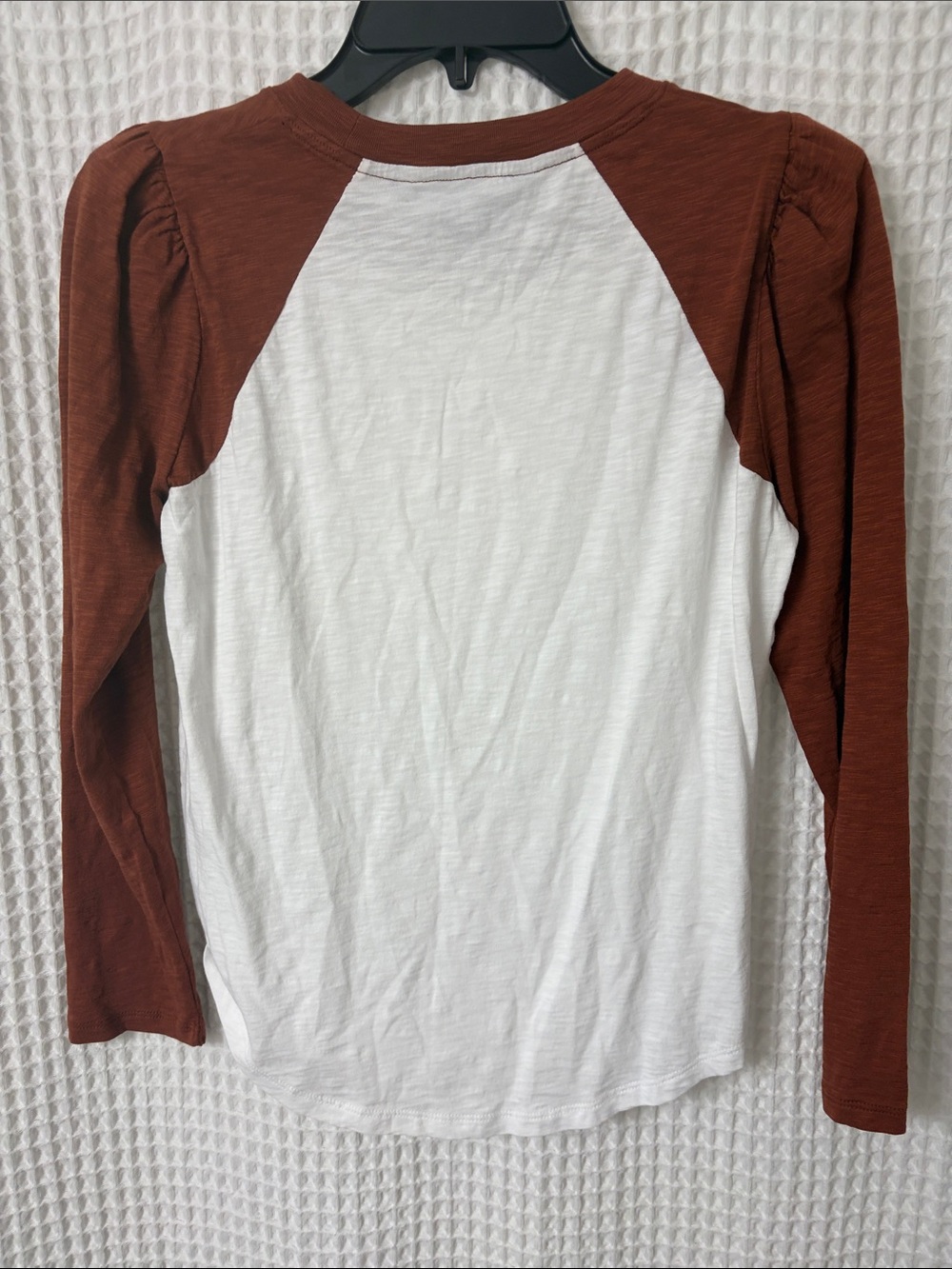 Veronica Beard Jeans Mason Baseball Tee Puff Sleeve T-Shirt Top Rust White Small - Picture 8 of 9